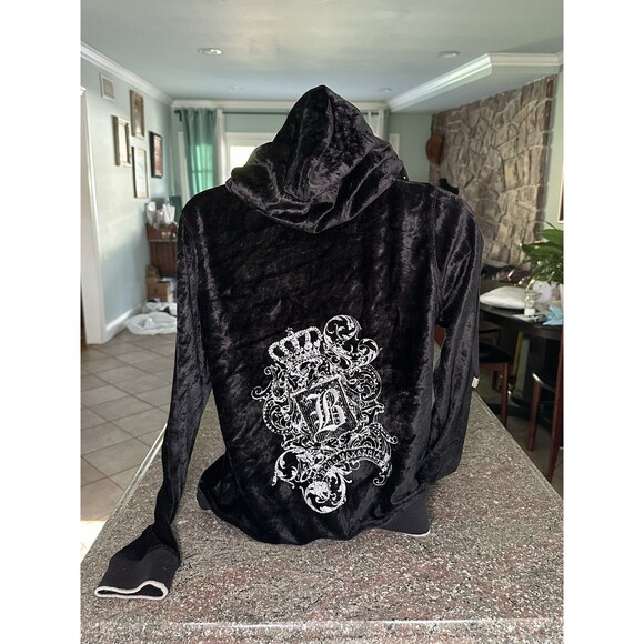 Y2K BCBG MaxAzria Black Velour beaded Track Jacket Sz M ‎ 2000s Mcbling - Picture 5 of 13